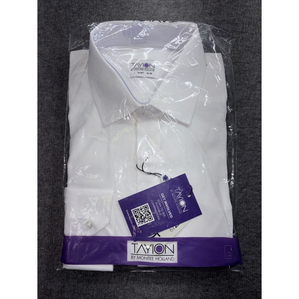 Tayion By Montee Holland Men's Dress Shirt White Grind Gold Trim 16-16.5 34/35